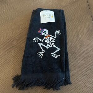 Home For The Holidays Halloween Hand Towel Black Dancing Skeleton Fringe Target
